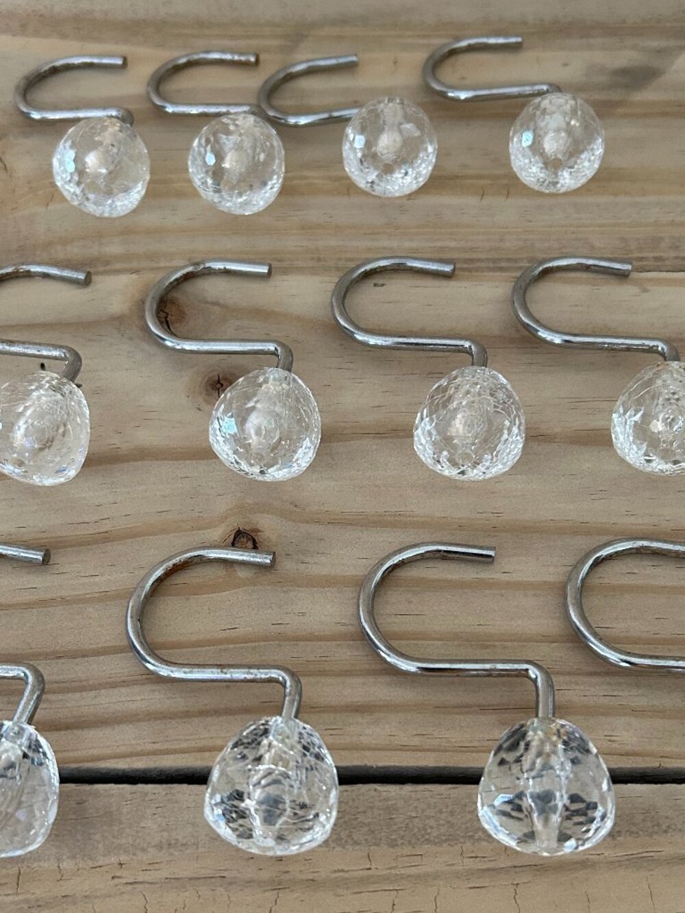 Set pf 12 Clear Sparkling Ball Acrylic Resin Shower Curtain Hooks Rings